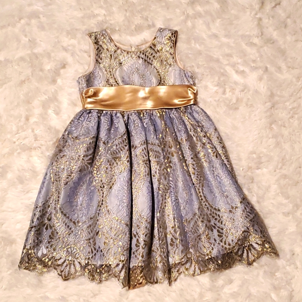 Girl's formal gold and light blue dress